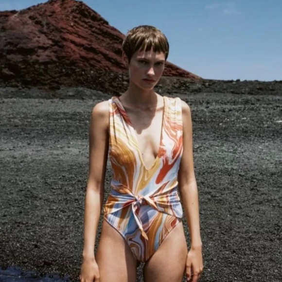 NWOT! Zara Printed One-Piece Marbled Swimsuit or bodysuit Size Medium - Picture 4 of 4